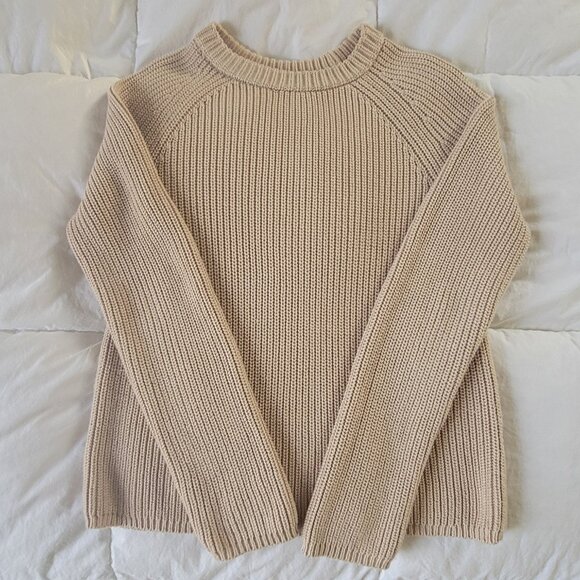 JENNI KAYNE Cotton Fisherman Sweater Oatmeal XS - Picture 7 of 15